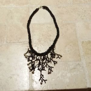 Black beaded woven rope style necklace